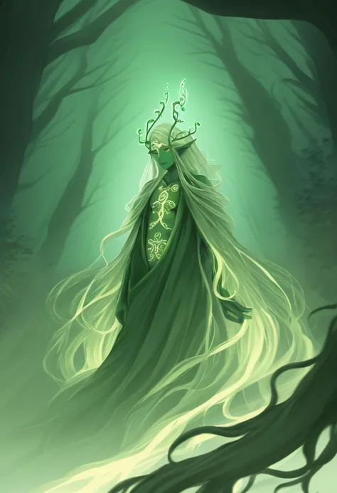 A druid with luminescent tattoos of intricate vines and leaves, glowing softly with the energy of the forest and nature