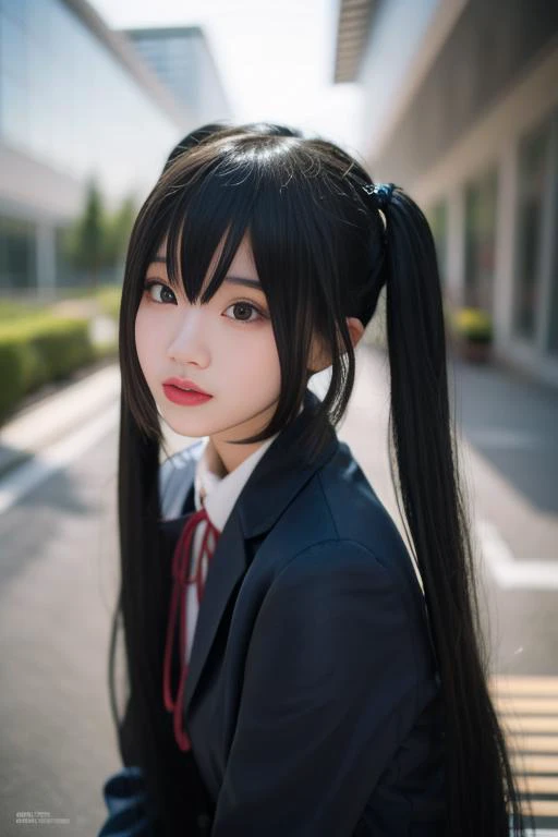 ltra-detailed,highly detailed,best quality,masterpiece,illustration,realistic,photorealistic,
nakano azusa, sakuragaoka high school uniform,
1girl, solo, cosplay,
very long hair, bangs, low twintails,
looking at viewer, 
<lora:nakano azusa_v1_06:1.0>