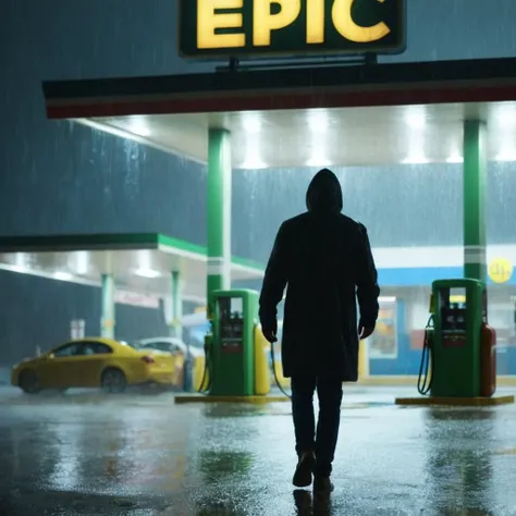 UHD, 4k, ultra detailed, cinematic, a photograph of  <lora:Cinematic Hollywood Film:1.5>
Epic Creative Scene a man walking in the rain with a gas station in background Cinematic Hollywood Film Style, epic, beautiful lighting, inpsiring