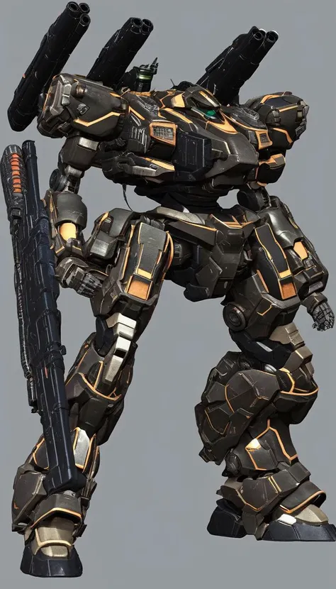 professional 3d model of (ARMOREDCORE:0.6),(science fiction:1),(a heavy mech:1.4),(hawken:1.4),mecha armor,glowing eyes,(full body:1.2),mechanical parts,robot joints,(holding huge weapon:1.5),(huge mechanical shield:1.2),best quality,masterpiece,highly det...