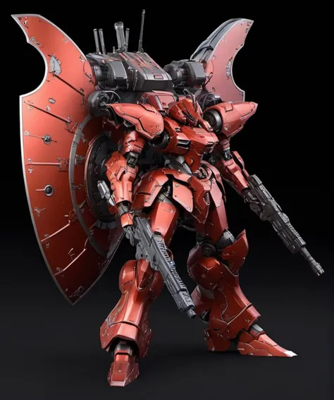 (ZEON:0.8), (one-eyed:2) ,mecha robot, mecha armor, (full armor), (large size robot:1.5), glowing eyes, (battlefield:1.2), (full body:1.2), clenched hand, mechanical parts, robot joints, (huge shield:1.2),best quality, masterpiece, highly detailed, ultra-d...