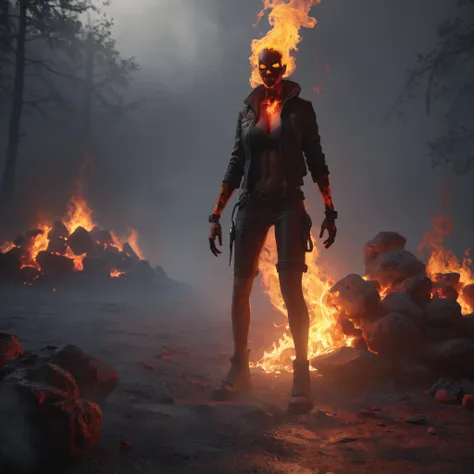 character design, hell, fire, mist, photorealistic, octane render, unreal engine, hyper detailed, volumetric lighting, hdr