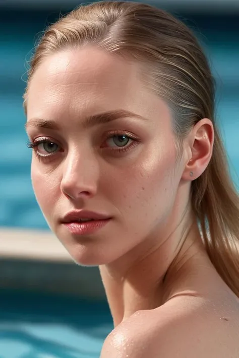 (CR-Amand4Seyfried-Regulus88:0.9), (face closeup:1.2) photo of woman lying in water wearing swimsuit, (undercut hair:1.0), (oiled shiny skin:1.0), (tilted angle shot:1.0),