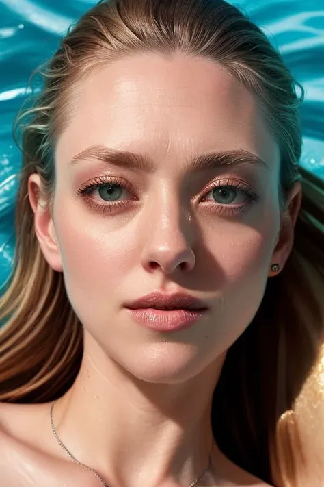 (CR-Amand4Seyfried-Regulus88:0.9), (face closeup:1.2) photo of woman lying back in water wearing swimsuit, (undercut hair:1.0), (oiled shiny skin:1.0), (tilted angle shot:1.0),