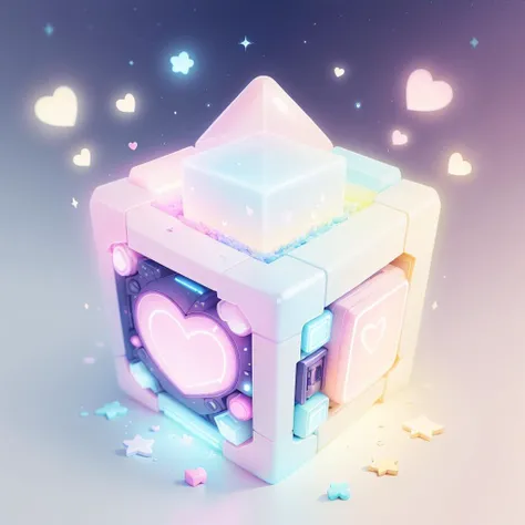 <lora:KawaiiTech-20:0.9>, kawaiitech,pastel color, kawaii,  cute colors ,scifi,  
cube, heart shape