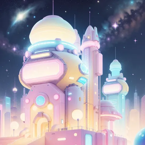 <lora:KawaiiTech-20:0.9>, kawaiitech,pastel color, kawaii,  cute colors ,scifi,
, space city