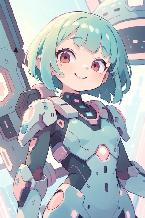 flat vector art , illustration,
closeup, small breasts, seductive smile,  best quality,
bob cut, red eyes, green hair,multicolored hair, aqua hair,
1girl,  standing in a scifi city, perfect face ,
<lora:KawaiiTech-20:0.8> kawaiitech, pastel colors, kawaii,...