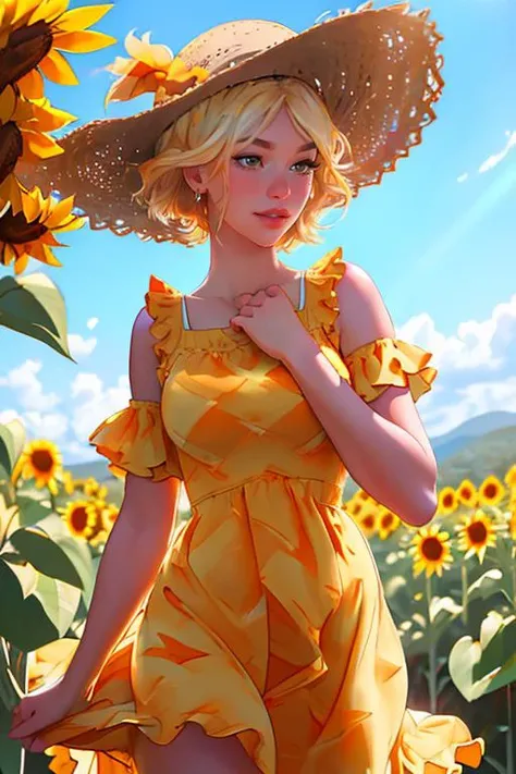 DEN_jazlyn_ray,
(walking through a field of sunflowers wearing a (summer dress:1.3) and sun hat, field, sunflowers, summer, scenic:1.2),
bokeh, f1.4, 40mm, photorealistic, raw, 8k, textured skin, skin pores, intricate details  <lora:epi_noiseoffset2:1>, ep...