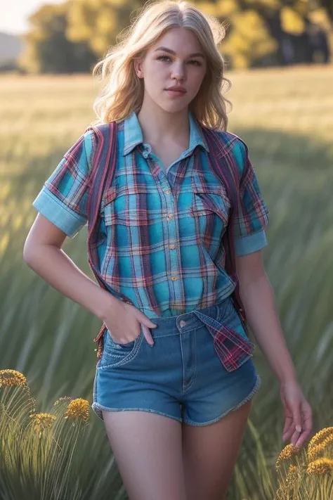 DEN_jazlyn_ray,
(walking through a tallgrass meadow wearing (Jean shorts:1.3) and (plaid shirt:1.3), meadow, wild, overgrown, walking,:1.2),
bokeh, f1.4, 40mm, photorealistic, raw, 8k, textured skin, skin pores, intricate details  <lora:epi_noiseoffset2:1>...