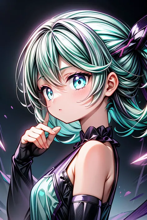 greyscale, (aqua and purple theme:1.3),1girl,solo,badass,cold,((Detailed)), ((Masterpiece)), ((Impressive)), professional_artwork, ((Elegant)), ((Mind-blowing)), ((Phenomenal)), anime, Shojo, Romance, Drama, digital artwork, Digital masterpiece, Digital ma...