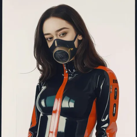 <lora:personv10:0.6>,emilyBlunt,<lora:shiyan:1>, concept art, white background , in latex, gas mask, latex covered face, posing, boobs, gufeng,