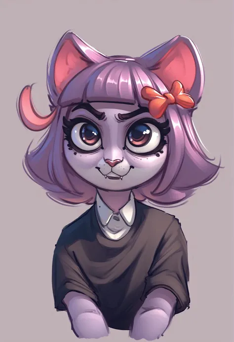 a drawing of a cat with a bow on her head