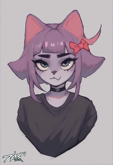 a drawing of a cat with a bow on her head