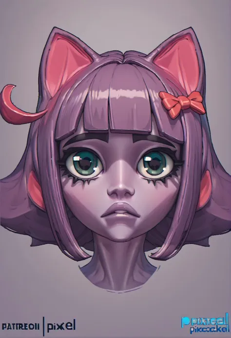 a cartoon image of a girl with a cat ears and a bow