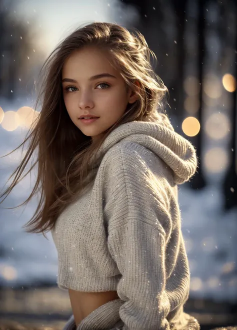 a woman in a sweater and jeans posing for a picture