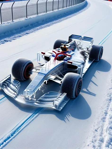 An F1 car made of ais-icebaby, racing along the ais-icebaby track  <lora:Ice_Style_SDXL:1>