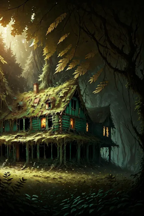 a picture taken from a video game of a house in the woods