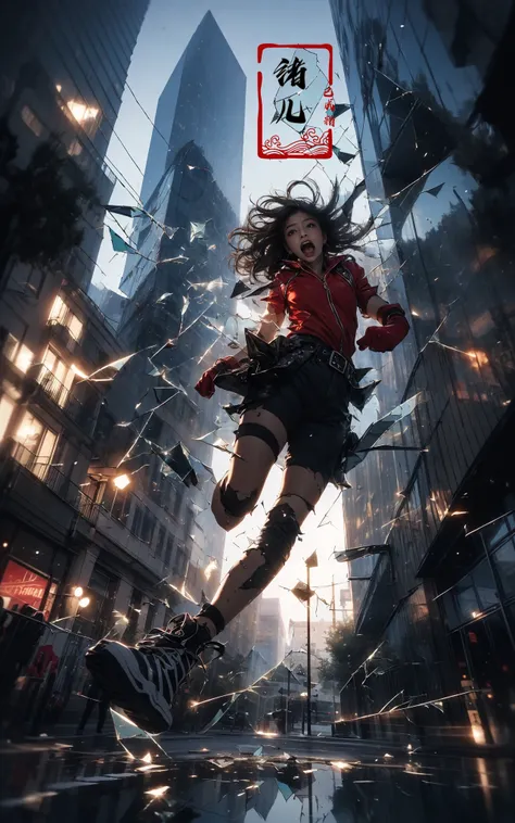 jumpingmidair, (1girl, solo:1.2), open mouth, outdoors, building, (broken glass:1.5), shoes, (red gloves:1.3),
Glow, reflective glass, light pollution
<lora:~Q?-gV jumping:0.8>