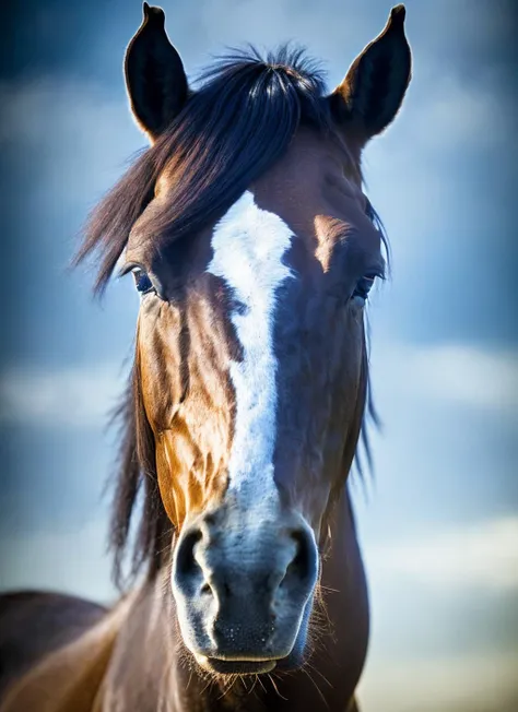 there is a horse that is looking at the camera