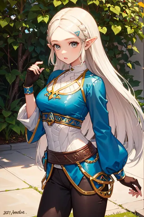 <lora:zelda_botw_outfit:0.8> zelda botw outfit,, ultra detailed, masterpiece, best quality, aesthetic, detailed,, serious, 1girl, (white eyes:1.1), (grey eyes:1.3), white hair, very long hair, parted hair, parted bangs, <lora:parted_hair_v1.3:1.3>, medium ...