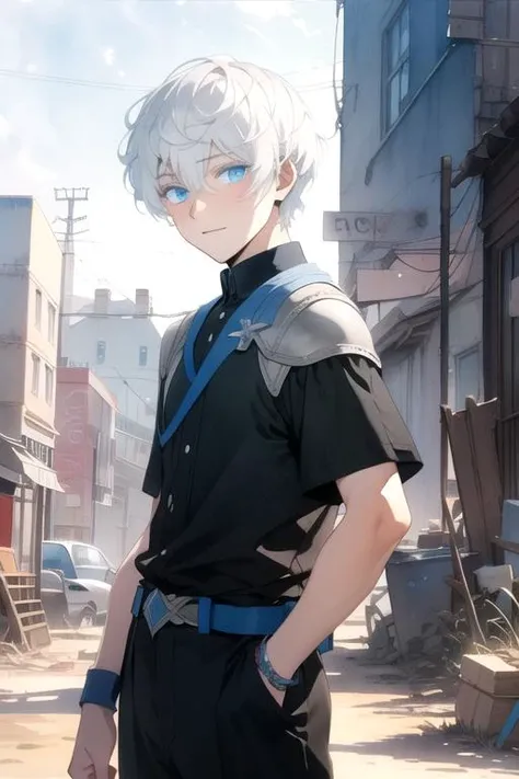 masterpiece, best quality, game cg, 1boy, solo, male focus, looking at viewer, , , (watercolor illustration, soft pastel colors:1.1), , <lora:mikhail_vanitas_no_karte:0.66>, mikhail_vanitas_no_karte, white hair, blue eyes, , wasteland, High resolution