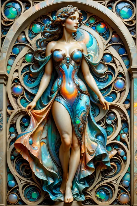 full body statue of a woman by Alphonse Mucha, by Aaron Horkey <lora:ral-opal-sdxl:0.5> ral-opal <lora:Colorful_Marbled_Paper_SDXL:1.1> mad-marbled-paper, <lora:EnvyBetterHiresFixXL01:1>, masterpiece, best quality, ultra high res, (photorealistic, realisti...