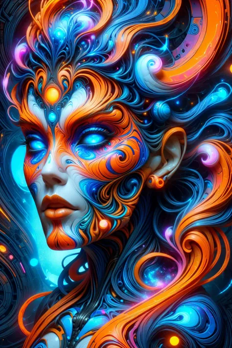 a digital painting of a woman with a colorful face and hair