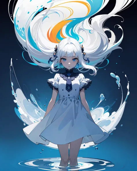 masterpiece, best quality,1girl,looking at viewer,solo,white hair,floating colorful water,(2D:1.2),(flat color:1.2),(colorful:1.4)