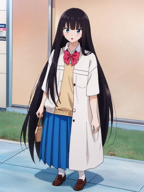 <lora:sawako_kuronuma trigger:1>sawako_kuronuma, hime cut, 1girl, solo, full body, black hair, long skirt, slim, high school uniform, (Sadako Yamamura (cosplay) )