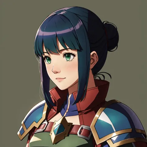 Fire Emblem, Catria (Fire Emblem), Catria (Fire Emblem Gaiden), Catria (Fire Emblem Echoes: Shadows of Valentia), (simple background, green background:1.3), light top left, Armor, 1Girl, Teenager, Double Bun, Multicolored Hair, Black Hair, Pink Hair, (Happ...