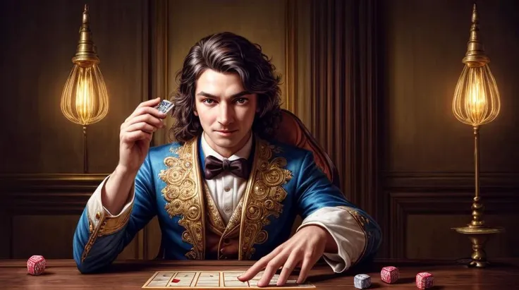 a profestional picutre of 1man, frenchcourtsuit, admiaral with elegan outfit <lora:ARWCourtSuit:0.7> , <lora:steampunkai:1.2> steampunkai ,Gamblers Wager: Behavior: The characters fingers tap rhythmically on a card or dice, their eyes calculating odds and ...