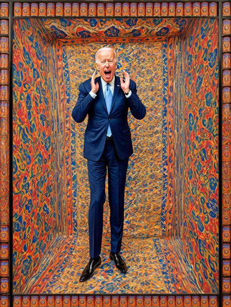 1600S Joe Biden, in the picture"the scream", <lora:FF-Style-Edvard-Munch-vpred:1.2> in style of Edvard Munch, style of Edvard Munch, background, vivid colors, patterns, intricate designs, colorful, rich colors, <lora:Hassan_Hjjaj_Style:0.8> the, hassan, an...