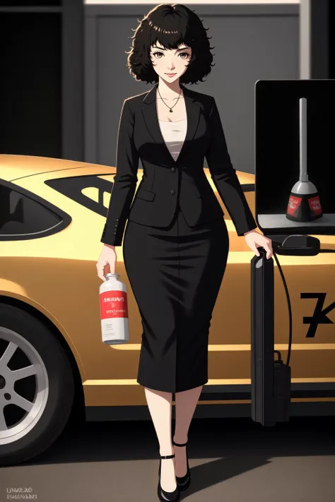 (masterpiece, best quality, highest quality, 8k, raytracing, HDR, UHD:1.4), full body
BREAK wearing a business suit with a pencil skirt, pantyhose, high heels, standing next to race cars in a garage, fire extinguisher, race track, gold trophy
BREAK (Kawaka...