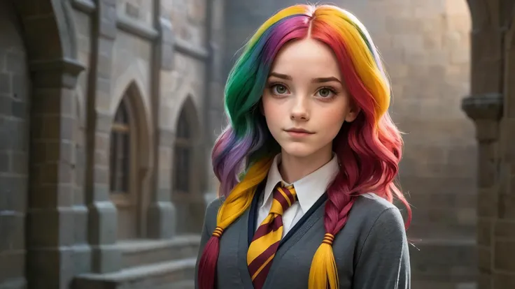 hogwarts girl, multicolored hair