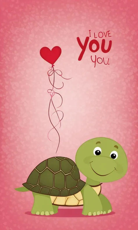 valentine, simple background, turtle, text reads "I LOVE YOU"