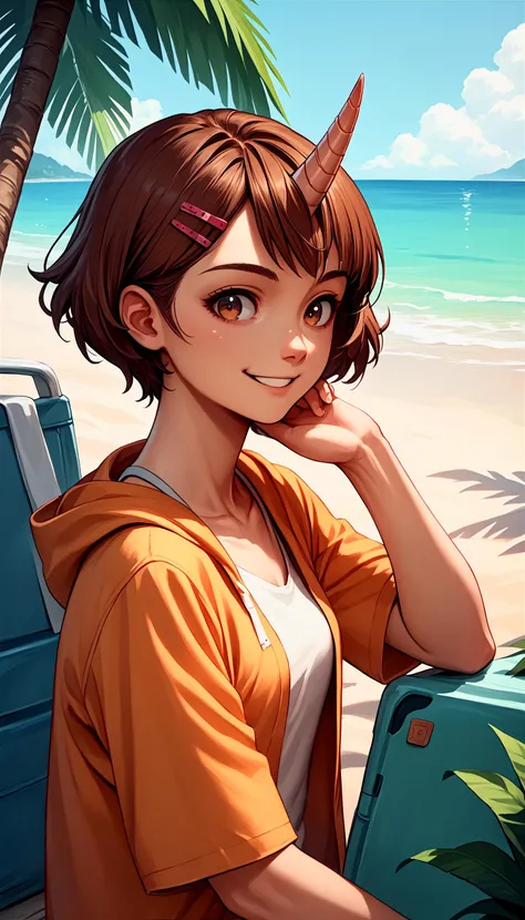 score_9, score_8_up, score_7_up, source_anime, 1girl,
beach,smile, <lora:androssi_v10-000008:0.8> Androssi, short hair, brown hair, single horn, hairclip