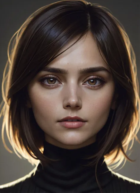 A stunning intricate full color portrait of (sks woman:1), wearing a black turtleneck, epic character composition, by ilya kuvshinov, alessio albi, nina masic, sharp focus, natural lighting, subsurface scattering, f2, 35mm, film grain, <lora:locon_jennacol...