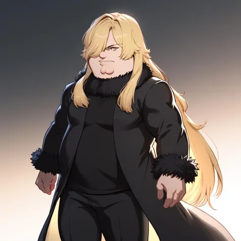 anime character with long blonde hair and black outfit walking