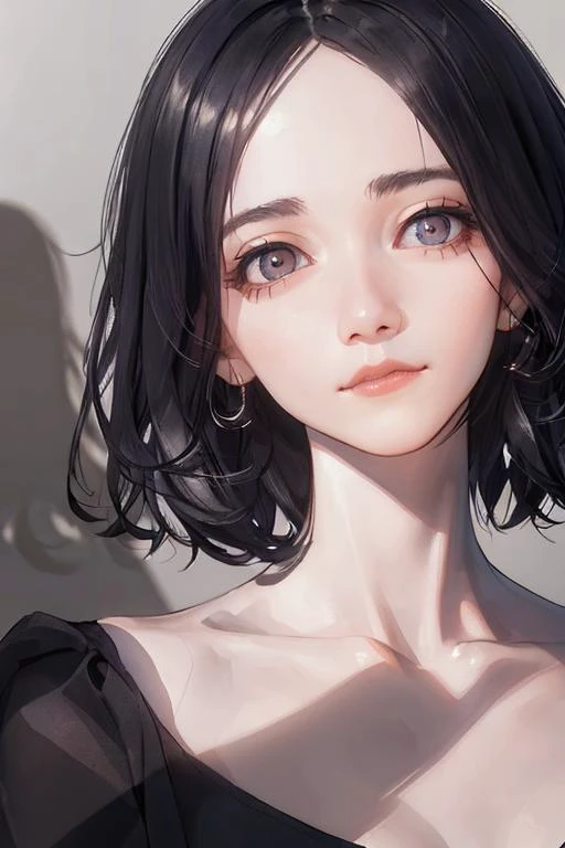 (sidelighting, finely detailed beautiful eyes: 1.2), portrait, realistic, 3d face, lustrous skin, (masterpiece, best quality, beautiful quality, looking at viewer, detailed lighting, shadows, 8k:1.4), (a picture of a woman, parted hair, black eyes, 1girl, ...