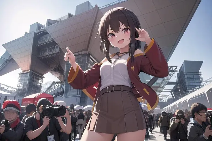 masterpiece,ultra detail,best quality,girl, <lora:TokyoBigSight:1>BigSight,happy,megumin,stylish pose,extremely_crowd,steam,(Girl surrounded by photographers,many photographers)