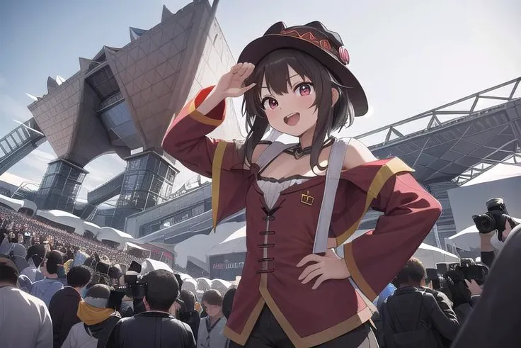 masterpiece,ultra detail,best quality,girl, <lora:TokyoBigSight:1>BigSight,happy,megumin,stylish pose,extremely_crowd,steam,(Girl surrounded by photographers,many photographers)