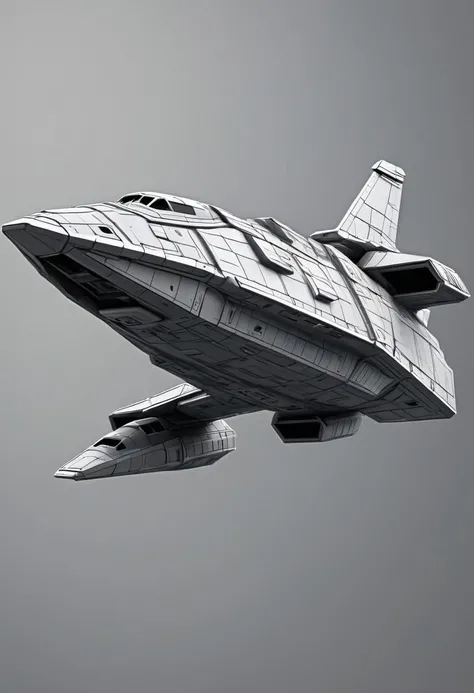 (cell shaded artstyle)+, (3d)+, 1 space ship, space ship solo, marauder class space ship, grey background