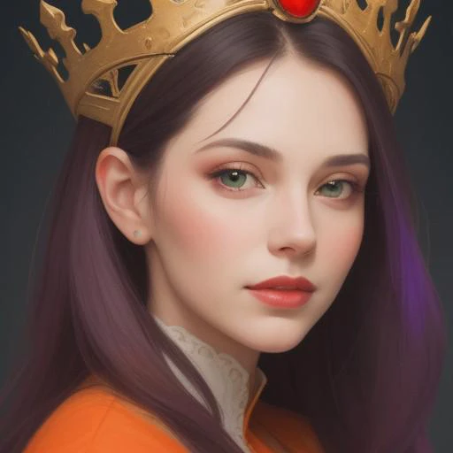 Portrait of a beautiful Queen.
Orange, red, green,  purple colors only.