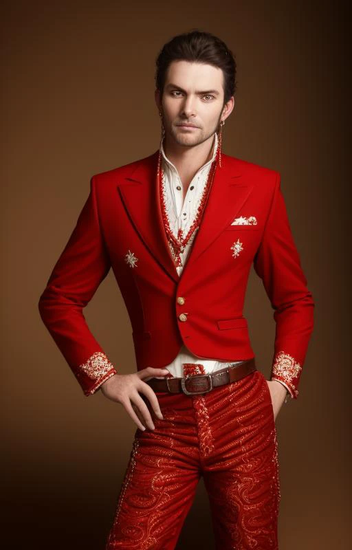 A Portrait in Red. cowboy shot, full body,