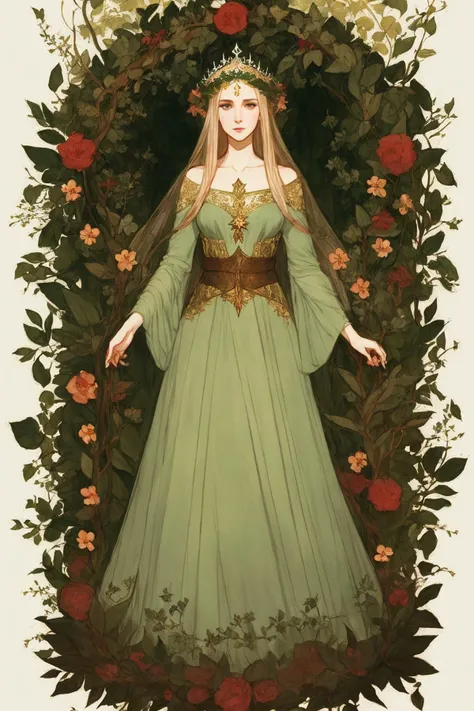 a beautiful elf queen,wearing crown of thorns,full body,
forest and flower as background,
Abigail Larson, muted color,
masterpiece, ultra high res, high quality,