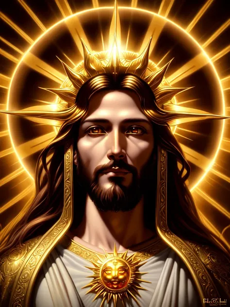 highly detailed portrait of a jesus christ sun god halo of light, gold, unreal engine, art by mark ryden, lostfish, earl norem, ...