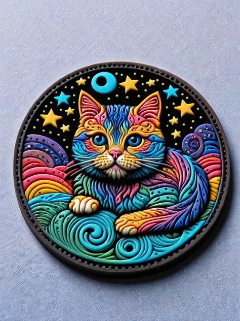 a close up of a colorful cat on a black background