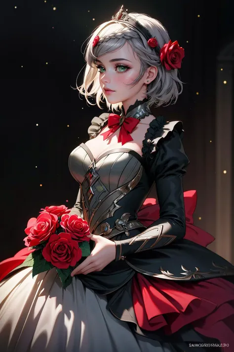 ((Masterpiece, best quality,edgQuality)),
noelle gi,short grey hair, green eyes, braid,hair flower,red rose, <lora:noelle by Goofy Ai:1>
aedgFD, a ballgown with a lot of stars on it,cosmic dress , woman wearing edgFD_ballgown, fantasy_dress,
<lora:edgFanta...