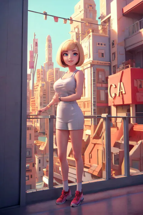 (best quality, masterpiece, RAW photo,ultra-detailed:1.2),  <lyco:GoodHands-beta2:1.0>,
1girls, 1cat, blonde hair, blue eyes, bob cut, large breasts, city,symmetry,Symmetrical composition,  smile, <lyco:C4D:1.0>