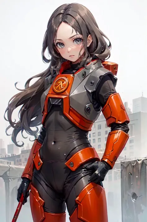 cowboy shot,   <lora:hevsuit:0.6> hevsuit, mk5, mk4, (crowbar:1.3),, ultra detailed, masterpiece, best quality, aesthetic, detailed,, serious, 1girl, (white eyes:1.1), (grey eyes:1.3), white hair, very long hair, parted hair, parted bangs, <lora:parted_hai...